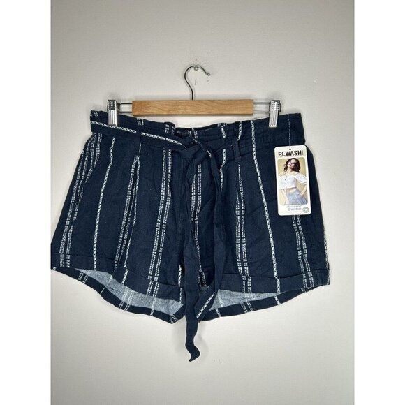 Rewash Brand Blue White Linen Blend Drawstring Shorts Womens Size 13/31 … - Picture 1 of 8